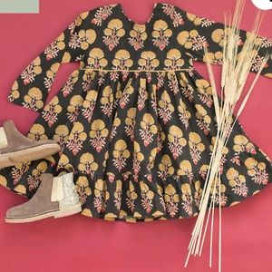 EUC: Pink Chicken Floral Kids Dress - Black and Gold
